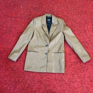 ZARA NEW WOMEN'S FAUX LEATHER BLAZER JACKET CARAMEL BROWN XS, S  Measurements